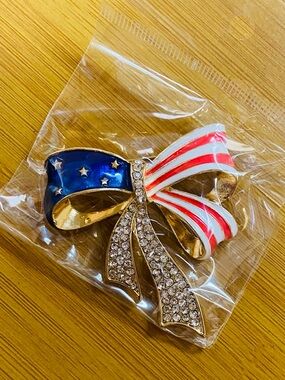 Red, White, and Blue Patriotic Brooch with Rhinestones